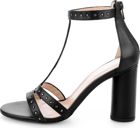 Czarne sandały Prima Moda na obcasie w stylu casual ze skóry