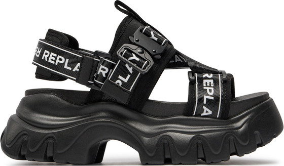 Czarne sandały Replay na platformie w stylu casual z klamrami