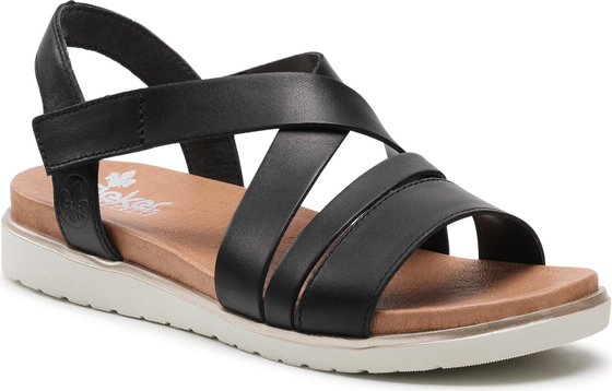 Czarne sandały Rieker ze skóry ekologicznej w stylu casual z klamrami
