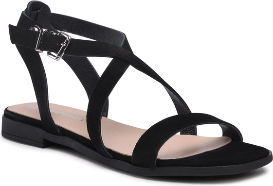 Czarne sandały Solo Femme ze skóry w stylu casual z klamrami