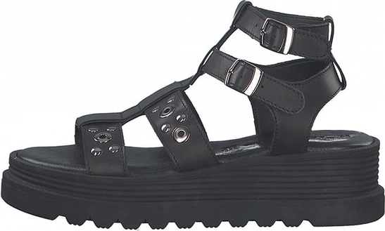 Czarne sandały Tamaris na platformie w stylu casual z klamrami