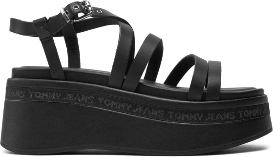 Czarne sandały Tommy Jeans w stylu casual na platformie