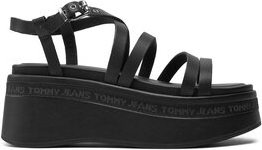 Czarne sandały Tommy Jeans w stylu casual na platformie z klamrami