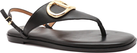 Czarne sandały Twinset ze skóry z płaską podeszwą