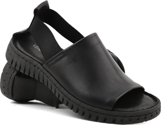 Czarne sandały Venezia w sportowym stylu z płaską podeszwą