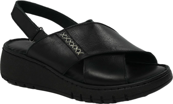 Czarne sandały Venezia w stylu casual na koturnie z klamrami