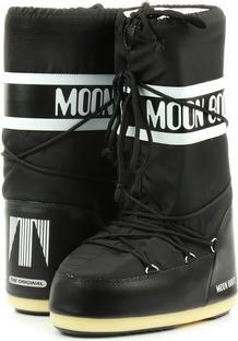 Czarne śniegowce Moon Boot sznurowane w stylu casual z płaską podeszwą