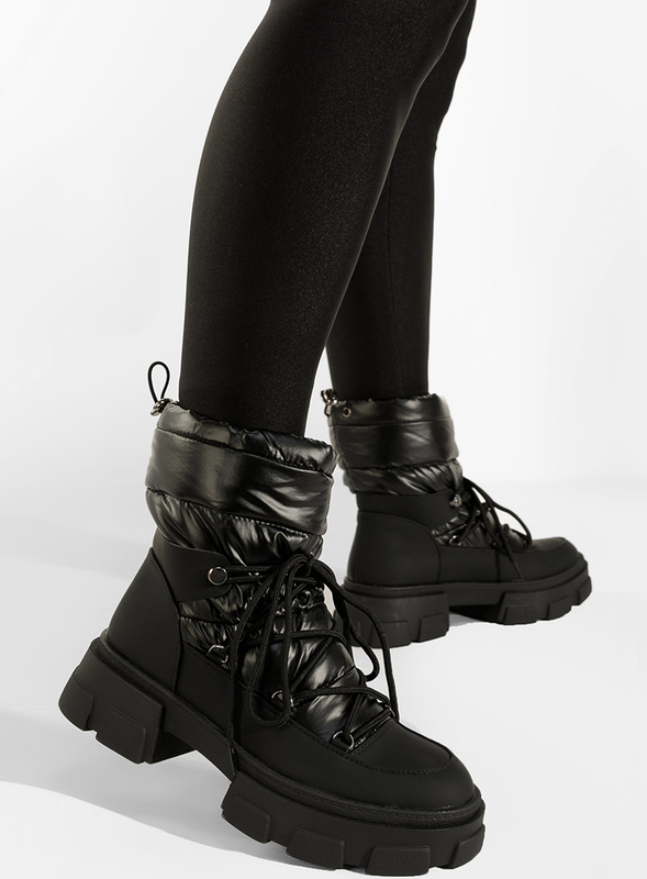 Czarne śniegowce Zapatos z płaską podeszwą sznurowane