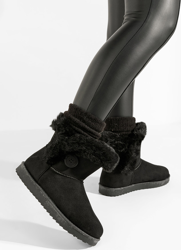 Czarne śniegowce Zapatos z płaską podeszwą sznurowane