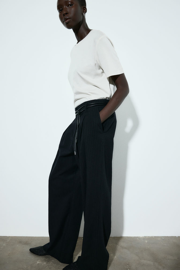 Czarne spodnie H & M w stylu retro z bawełny