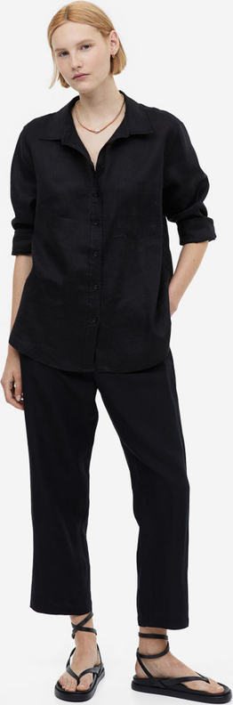 Czarne spodnie H & M z tkaniny w stylu retro