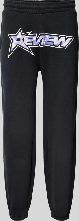 Czarne spodnie Review w sportowym stylu z bawełny z nadrukiem