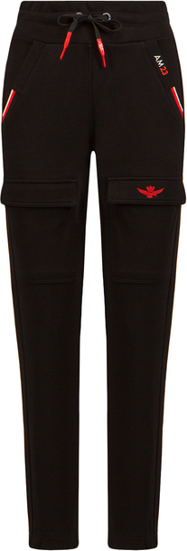 Czarne spodnie sportowe Aeronautica Militare z bawełny w militarnym stylu