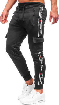 Czarne spodnie sportowe Denley w sportowym stylu z dresówki