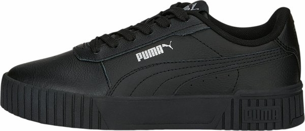 Czarne trampki Puma w sportowym stylu z płaską podeszwą