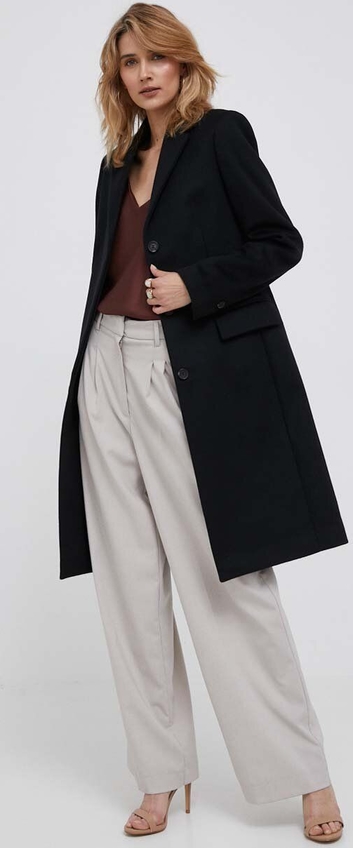 Czarny płaszcz Calvin Klein przejściowa długi z wełny