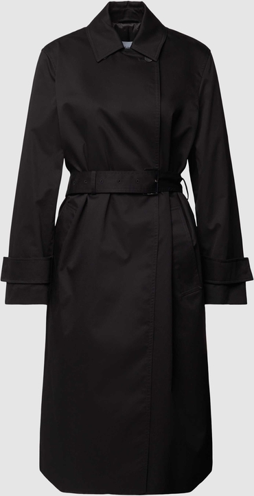 Czarny płaszcz Calvin Klein w stylu casual z bawełny taliowana