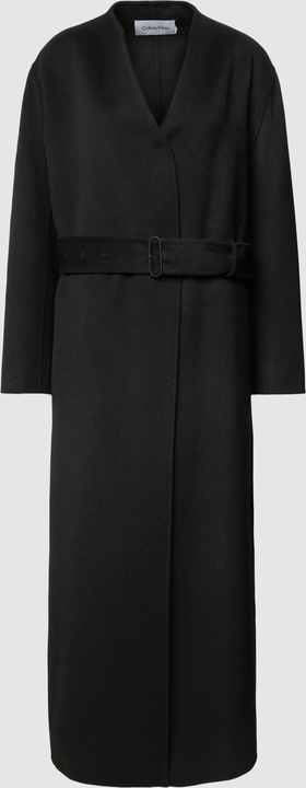 Czarny płaszcz Calvin Klein w stylu casual z wełny bez kaptura