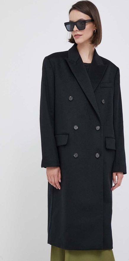 Czarny płaszcz Calvin Klein z wełny bez kaptura długi