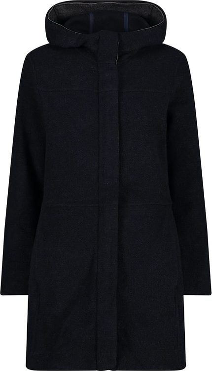 Czarny płaszcz CMP z wełny z kapturem