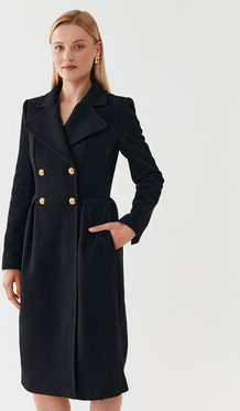 Czarny płaszcz Elisabetta Franchi w stylu casual bez kaptura