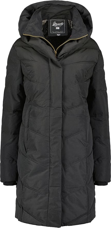 Czarny płaszcz Geographical Norway z kapturem taliowana w stylu casual