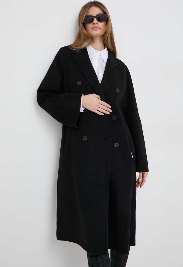 Czarny płaszcz Karl Lagerfeld długi bez kaptura w stylu casual
