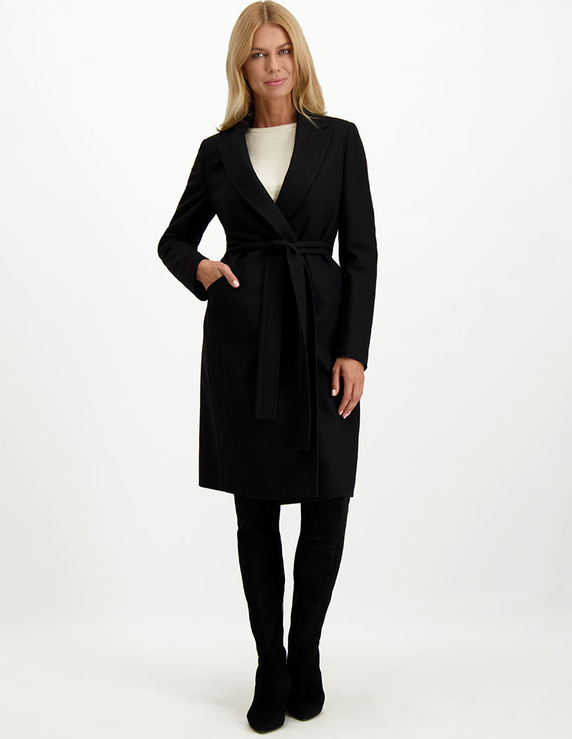 Czarny płaszcz Lavard w stylu casual z wełny