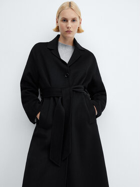 Czarny płaszcz Mango z wełny w stylu casual bez kaptura