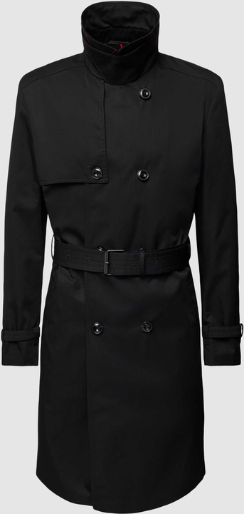 Czarny płaszcz męski Hugo Boss z bawełny