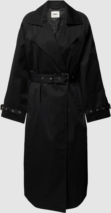 Czarny płaszcz Only taliowana w stylu casual bez kaptura