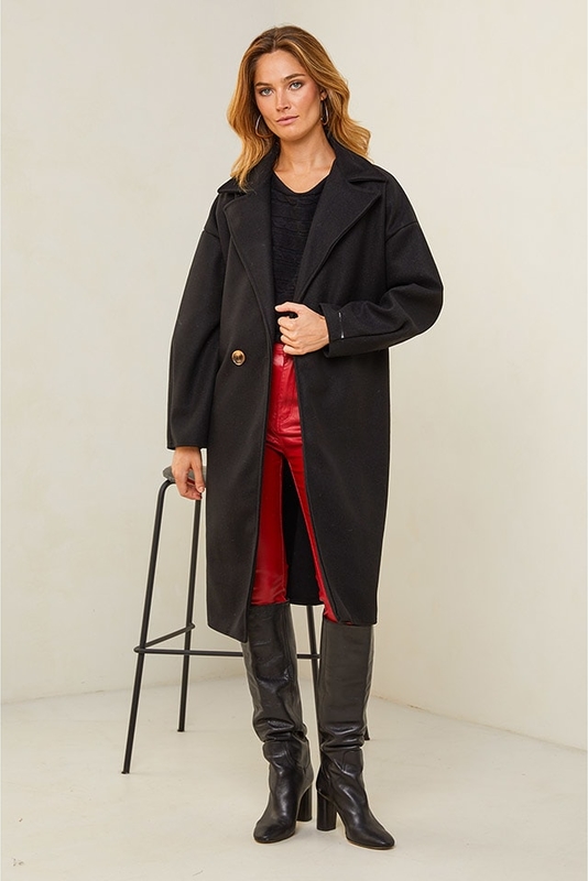 Czarny płaszcz Plume przejściowa w stylu casual bez kaptura