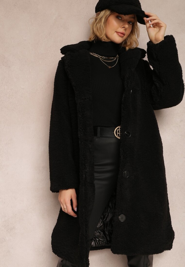 Czarny płaszcz Renee w stylu casual bez kaptura