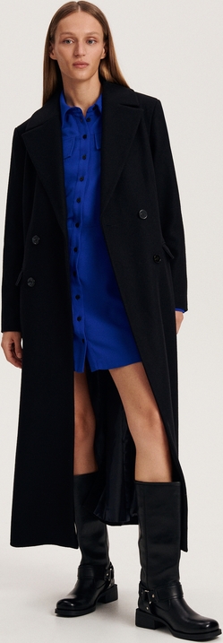 Czarny płaszcz Reserved bez kaptura w stylu casual z tkaniny