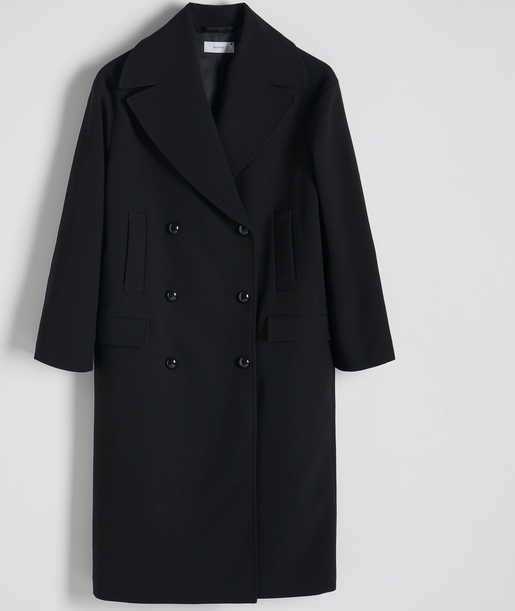 Czarny płaszcz Reserved z tkaniny bez kaptura w stylu klasycznym