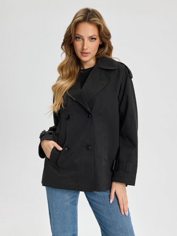 Czarny płaszcz Sinsay krótki w stylu casual bez kaptura