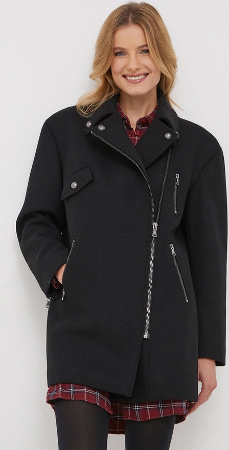 Czarny płaszcz Sisley bez kaptura w stylu klasycznym