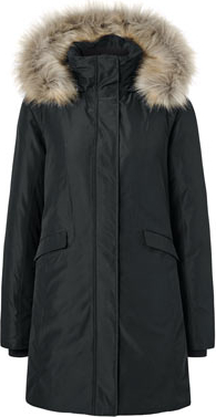 Czarny płaszcz Tchibo ocieplenie z kapturem w stylu casual