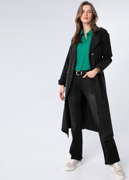 Czarny płaszcz Wittchen bez kaptura z bawełny w stylu casual