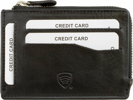 Czarny portfel męski Koruma na karty kredytowe ze skóry