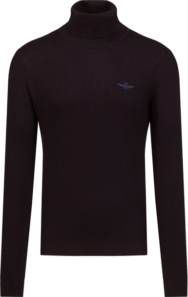 Czarny sweter Aeronautica Militare z golfem z wełny w stylu klasycznym