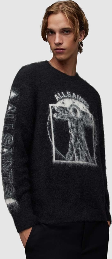Czarny sweter AllSaints w młodzieżowym stylu z wełny