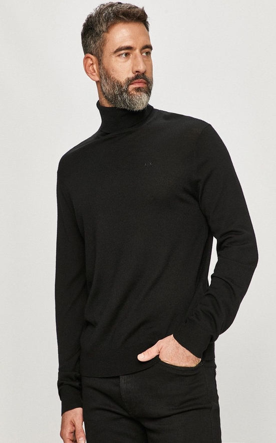 Czarny sweter Armani Exchange z wełny z golfem