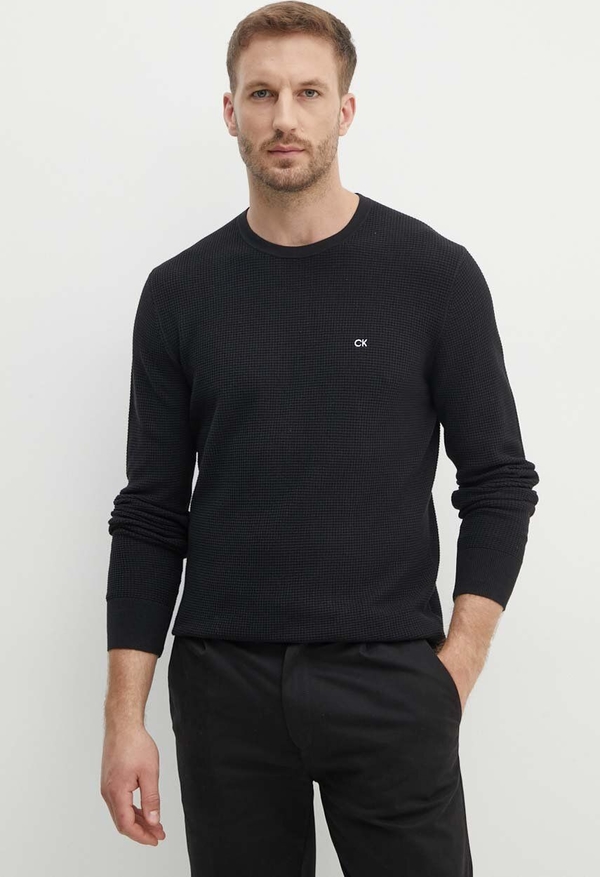 Czarny sweter Calvin Klein w stylu casual z bawełny z okrągłym dekoltem