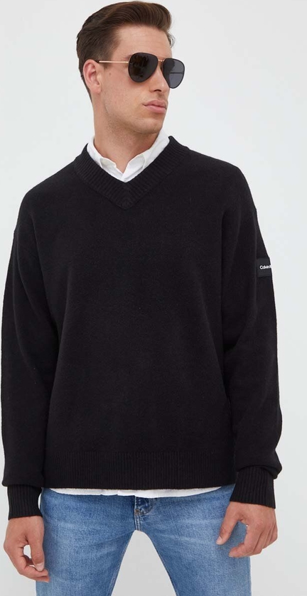 Czarny sweter Calvin Klein w stylu casual z wełny