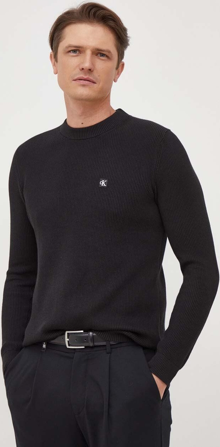 Czarny sweter Calvin Klein z bawełny w stylu casual z okrągłym dekoltem