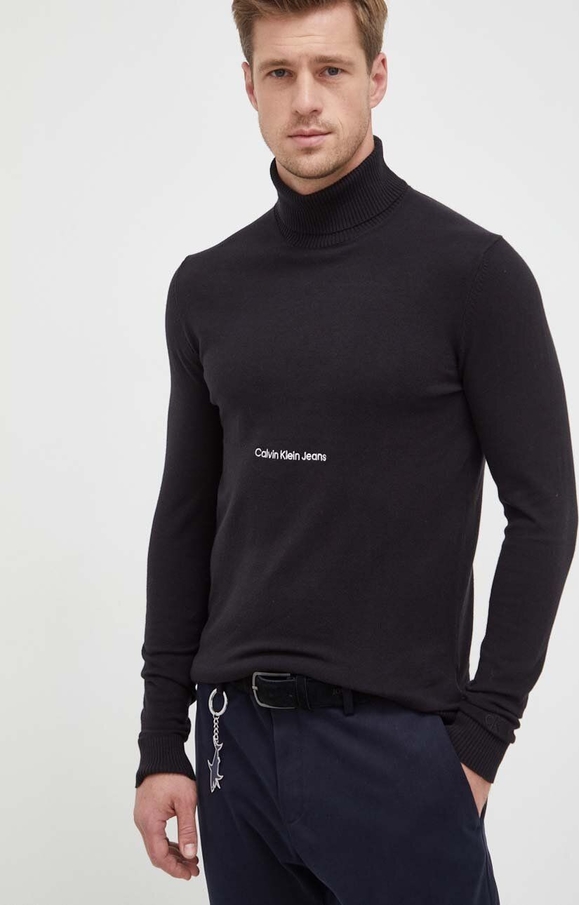 Czarny sweter Calvin Klein z dzianiny w stylu casual z golfem