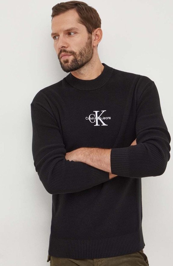 Czarny sweter Calvin Klein z okrągłym dekoltem w stylu casual z bawełny