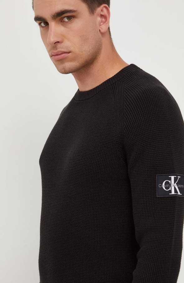 Czarny sweter Calvin Klein z okrągłym dekoltem z dzianiny w stylu casual