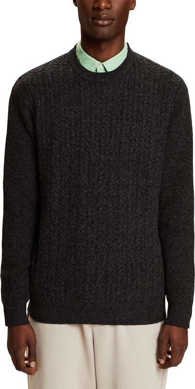 Czarny sweter Esprit w stylu casual z okrągłym dekoltem z wełny